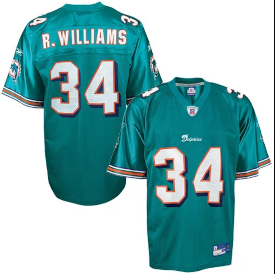 Men NFL Miami Dolphins 34 Ricky Williams green 2025 reebok Jersey